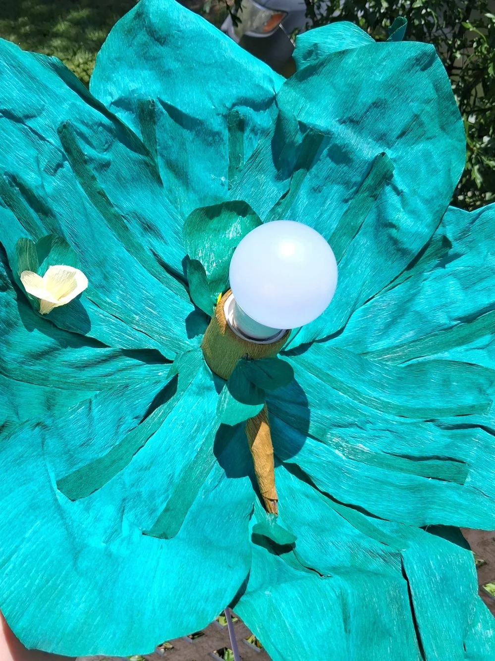 Italian Crepe Paper Tree/Leaf Hanging Lamp with Cream Flowers